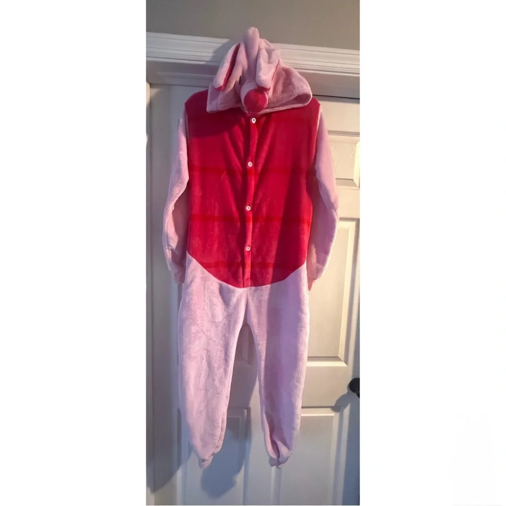 Disney Winnie the Pooh Piglet Adult Small Fuzzy One Piece Union Suit Costume S - Picture 3 of 6